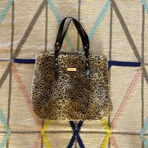 large leopard print slouchy faux fur tote